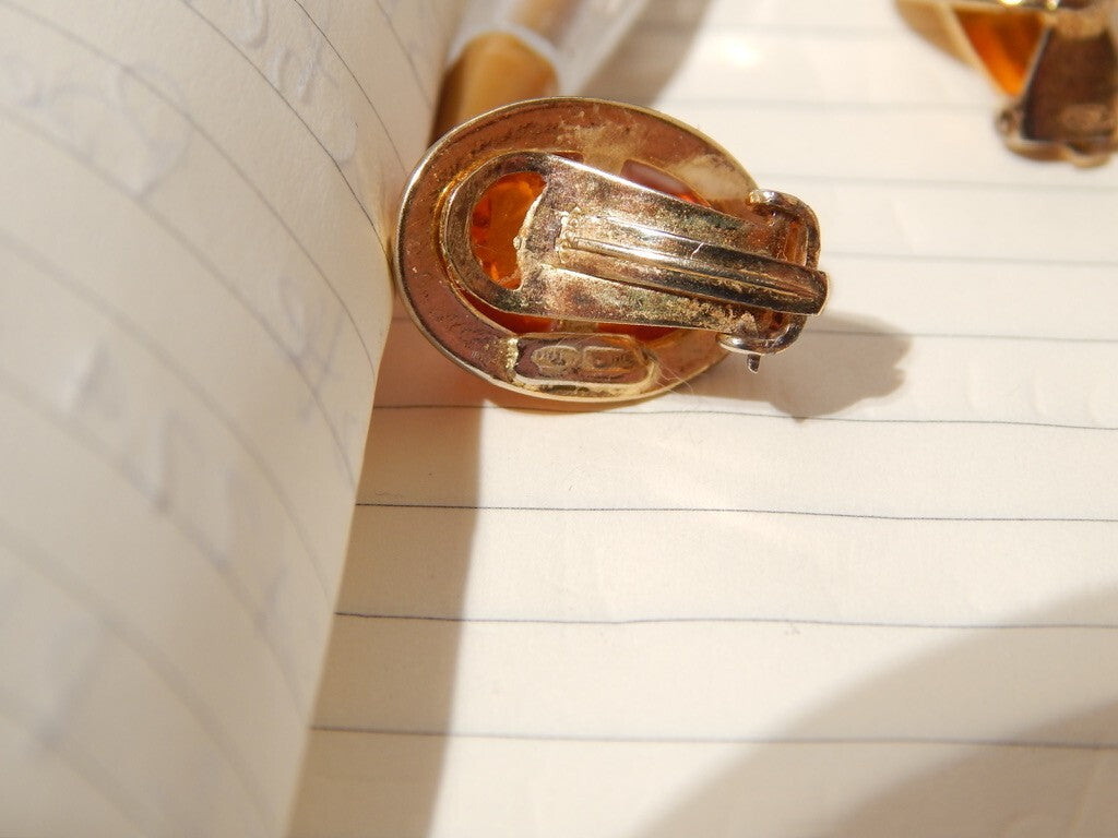 VINTAGE ORECCHINI ANNI 60 MONTATURA ARGENTO PLACCATI IN ORO E AMBRA DEL BALTICO