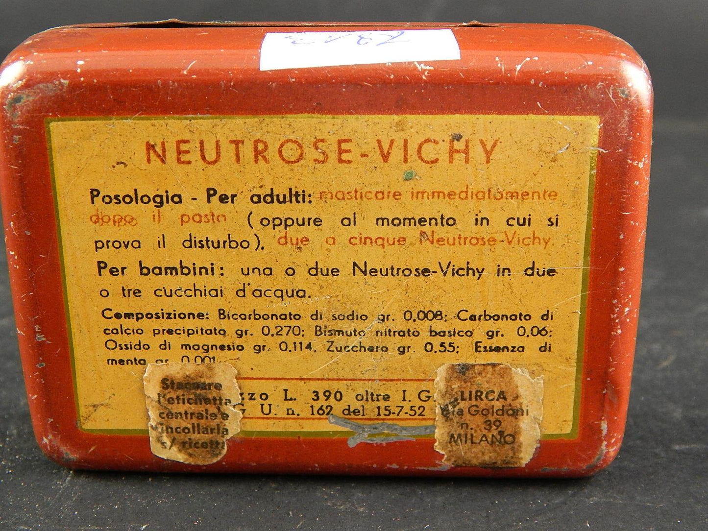 PUBBLICITARIO FARMACIA VINTAGE SCATOLA COMPRESSE NEUTROSE VICHY LIRCA MILANO