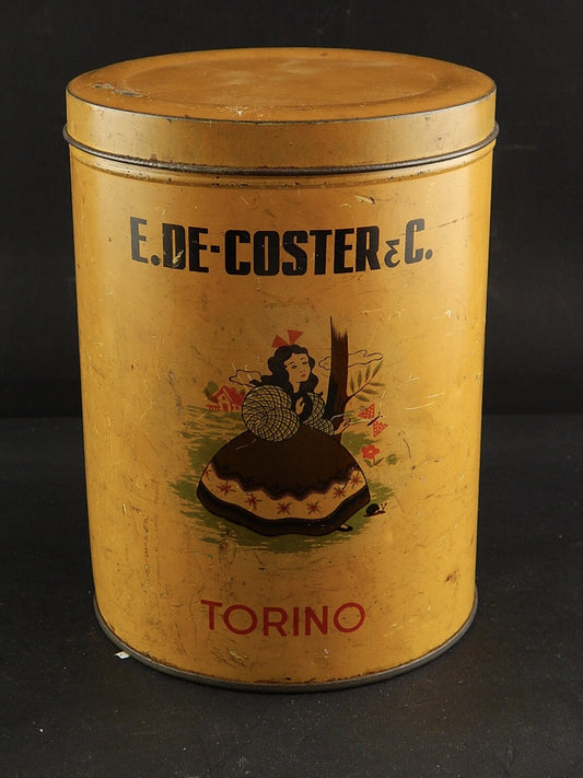 PUBBLICITARIO ANTICA SCATOLA LATTA STAMPATA CARAMELLE E. DE COSTER & C. TORINO