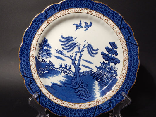 ANTICO REAL OLD WILLOW BOOTHS VASSOIO PORCELLANA INGLESE BIANCO BLU E ORO CM. 30