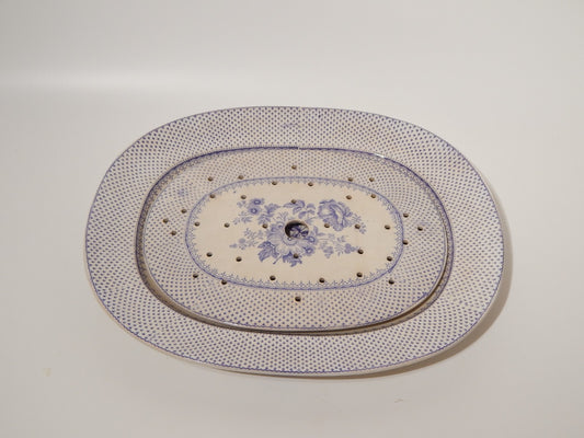 ANTICO RARISSIMO VASSOIO VITTORIANO CERAMICA PRIMAVESI 1860 ERMINE BORDER VIOLA