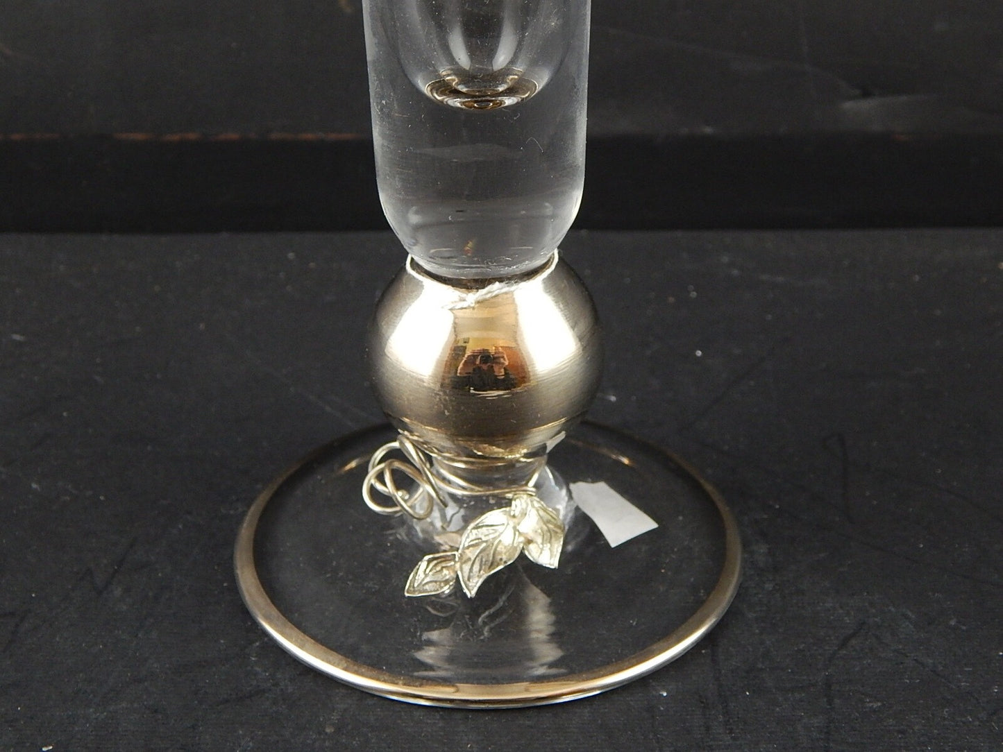 PREZIOSO VETRO D'ARTE MURANO VASO A FLUTE CON DECORO IN ARGENTO