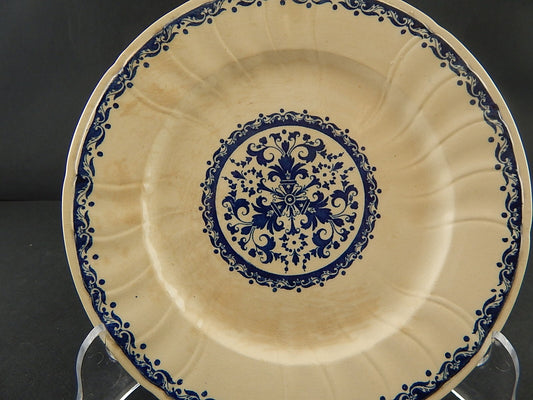 ANTICO RARO DEL 1875 PIATTO CM 22,5 CERAMICA GIEN DECORO BLU ALLA ROUEN A138