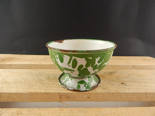 ANTICA SCODELLA CIOTOLA LATTA METALLO SMALTATA CAMOUFLAGE VERDE COUNTRY CHIC #