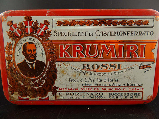 PUBBLICITARIO VINTAGE SCATOLA LATTA BISCOTTI KRUMIRI PORTINARO CASALE-MONFERRATO