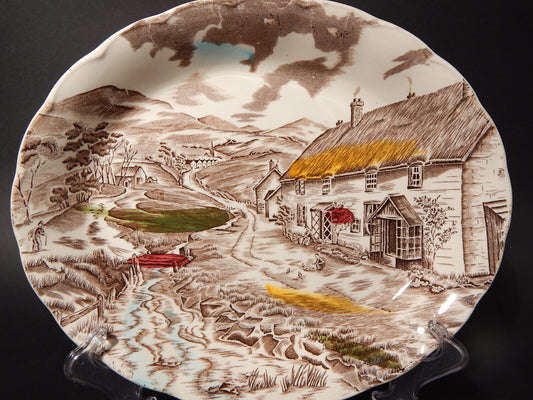 VINTAGE RARO VASSOIO OVALE FONDO CERAMICA W. H. GRINDLEY STAMPA MANO QUIET DAY