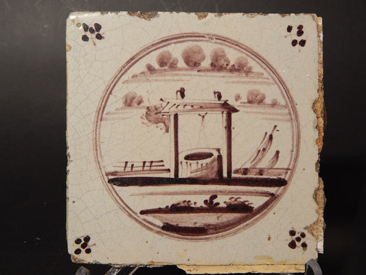 ANTICA 1700 AUTENTICA PIASTRELLA MATTONELLA CERAMICA DELFT DECORO AL MANGANESE