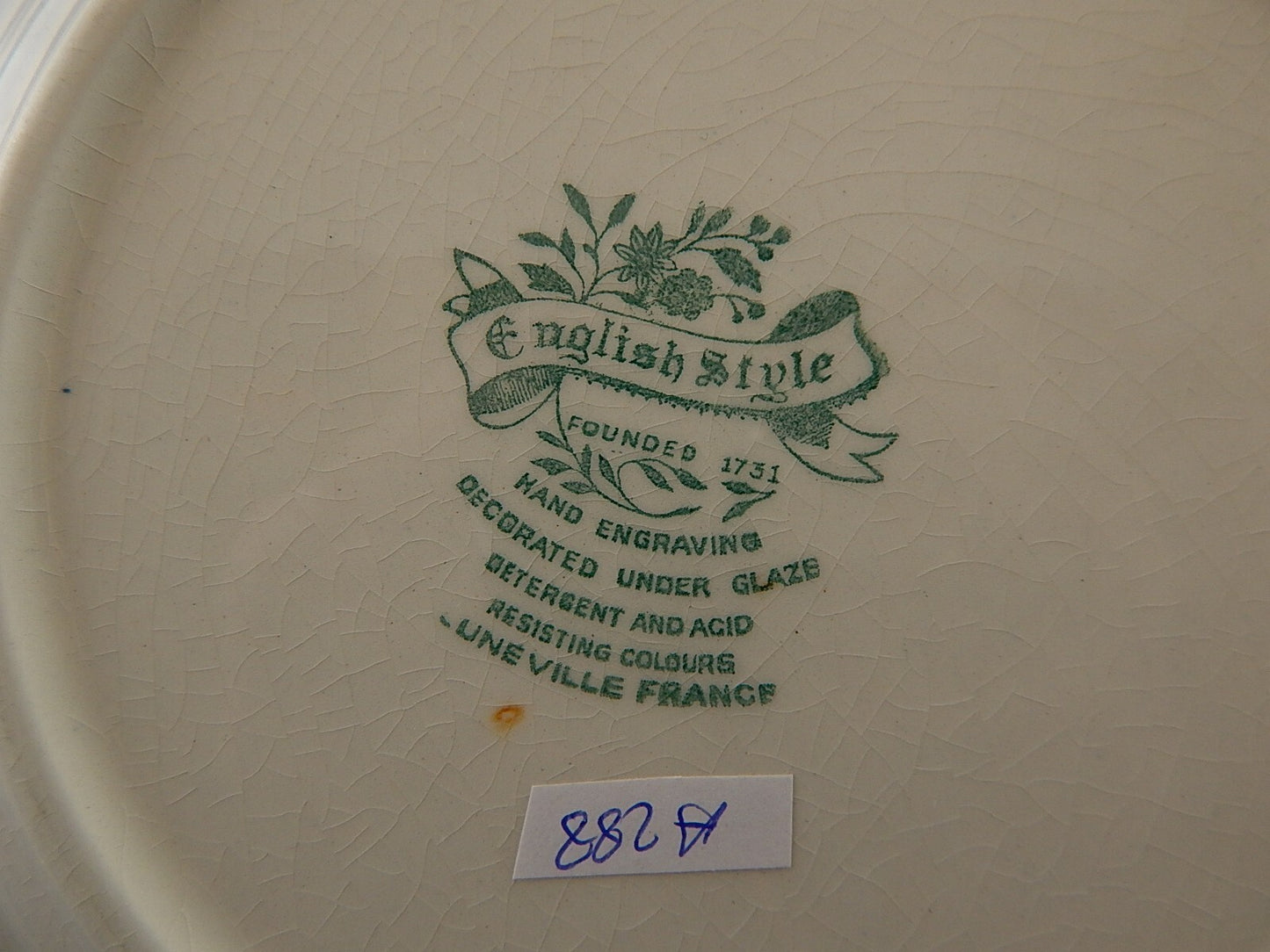 ANTICO PIATTO CERAMICA MAIOLICA LUNEVILLE ENGLISH STYLE BIANCO E ROSSO