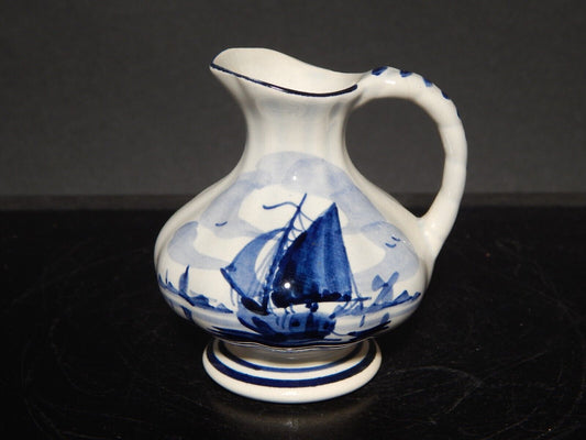 VINTAGE PICCOLO VASO ANFORA PYRAMIDE DELFT PORCELLANA DECORO MANO MARINA