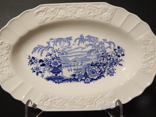 ANTICO VASSOIO RAVIERA CERAMICA MYOTT SON STAFFORDSHIRE ENGLAND BIANCO BLU