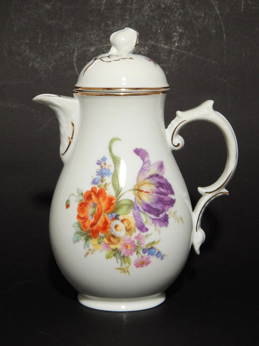 VINTAGE ELEGANTE PREZIOSA CAFFETTIERA PORCELLANA FURSTENBERG FIORE COLORATO
