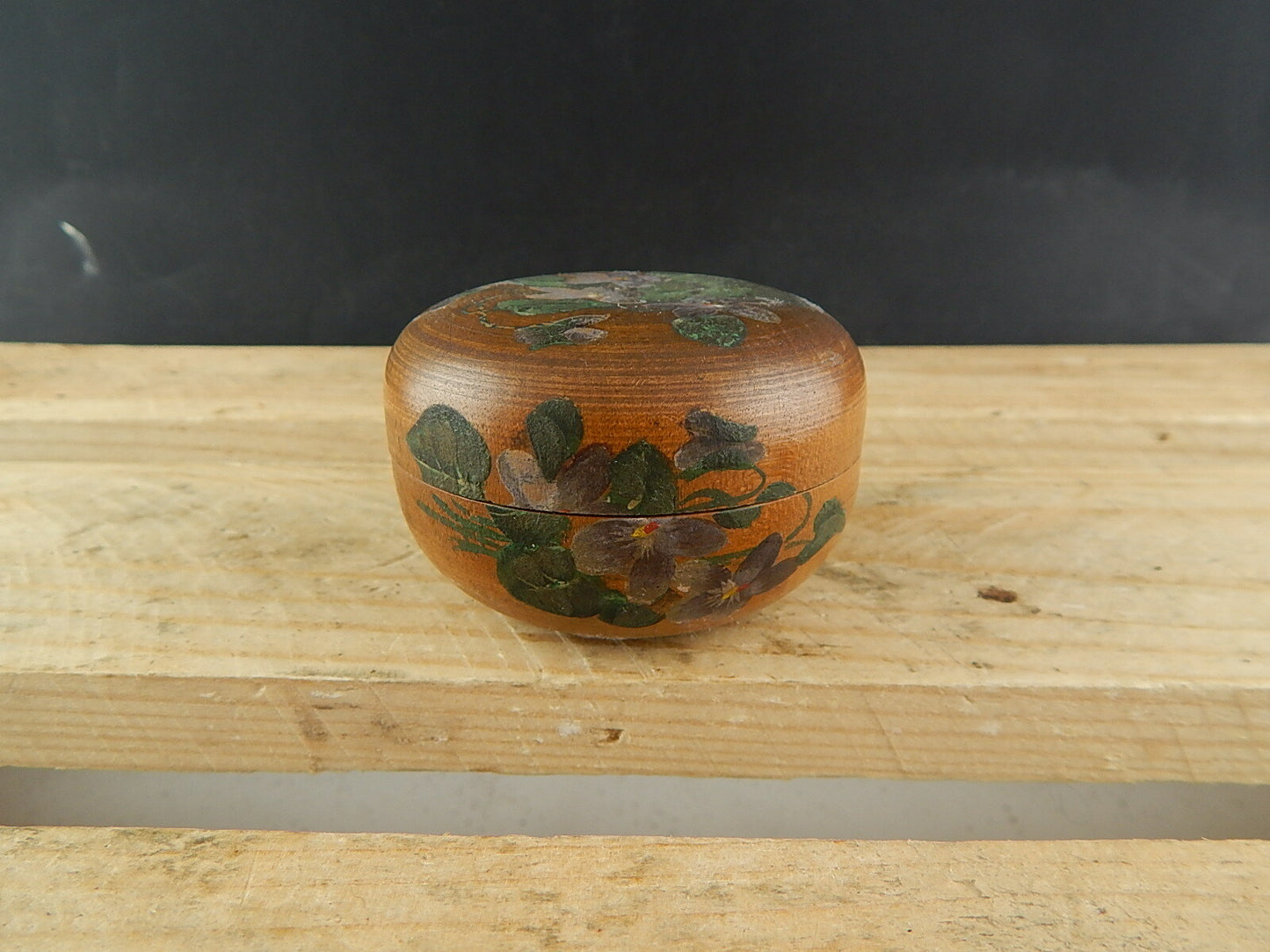 VINTAGE SCATOLA COFANETTO LEGNO VIOLETTE DIPINTE A MANO
