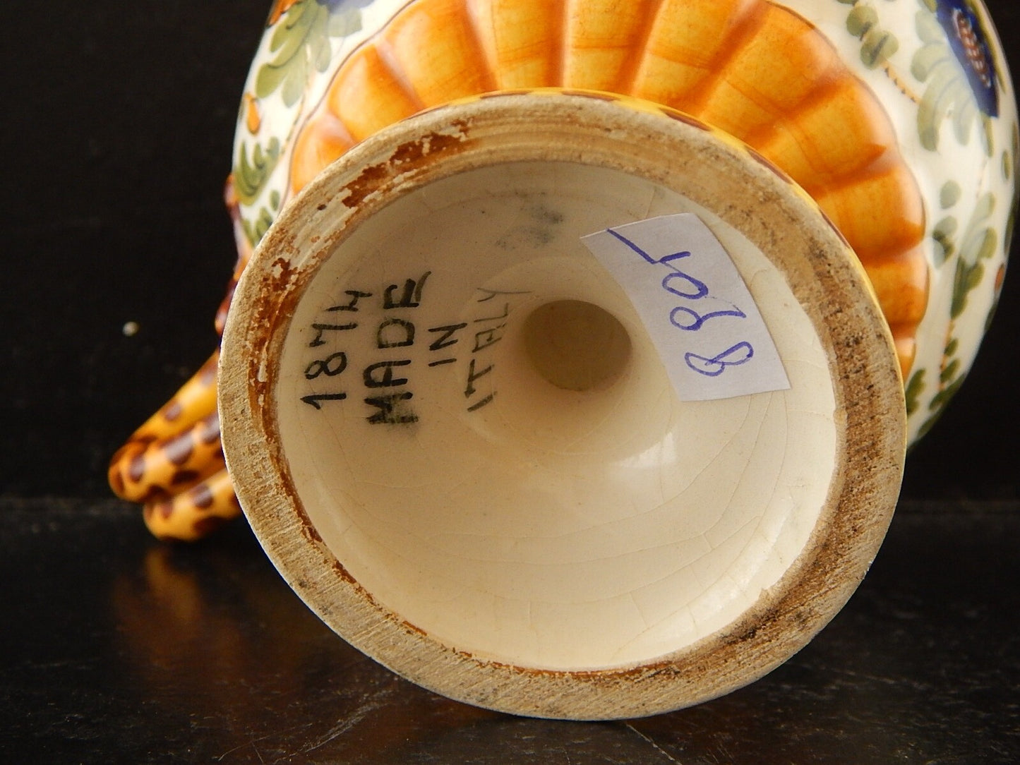 ANTICA TAZZA MAIOLICA CERAMICA POLICROMA FANTECHI ANSA A SERPE PRIMO 900 #8905