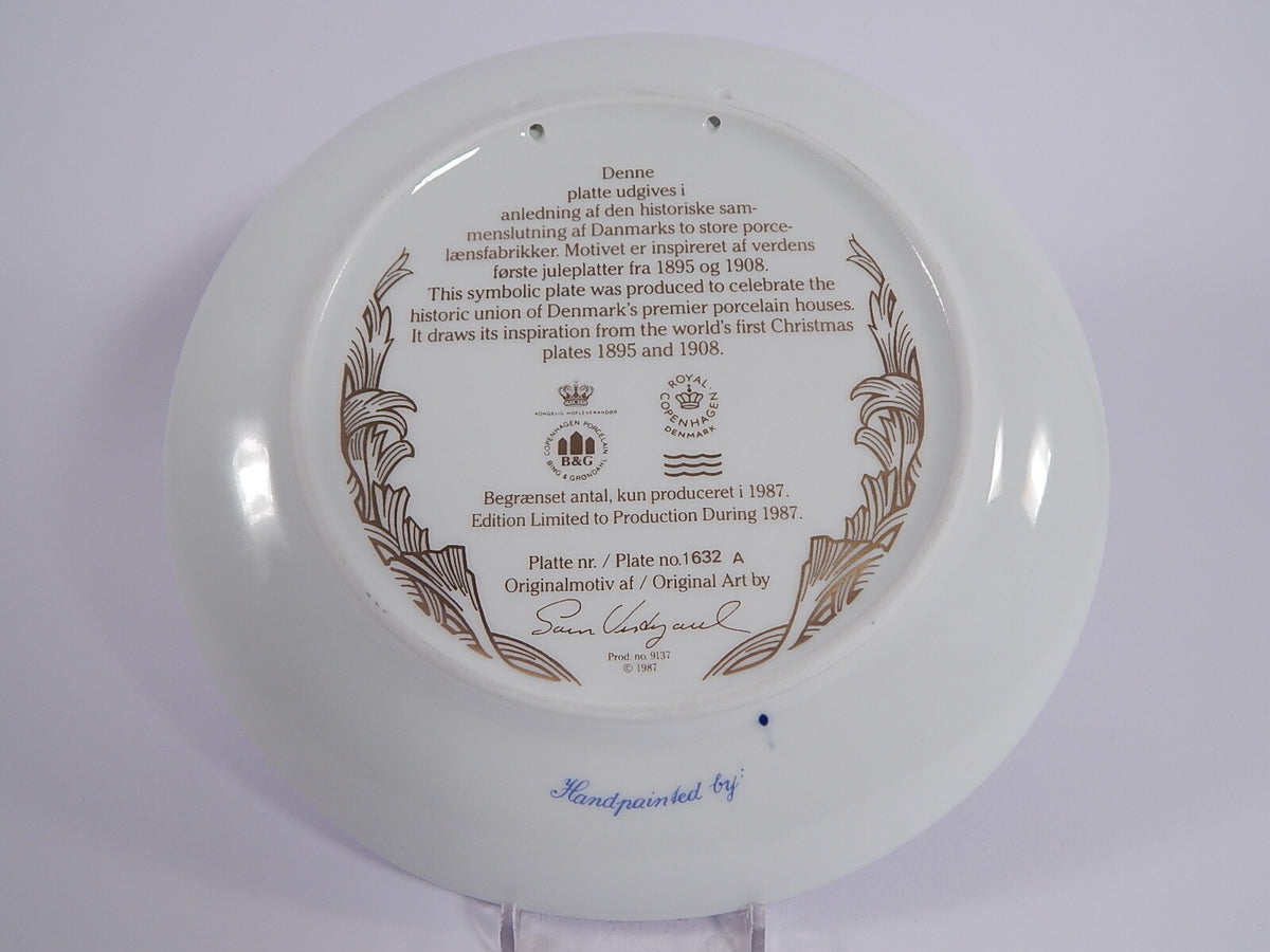 Piatto Unione Royal Copenhagen e Bing&Grondahl 1987, decorazione blu cobalto sottosmalto