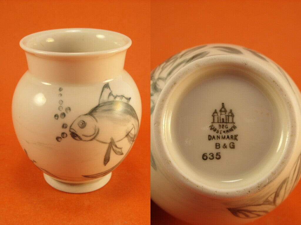 Bing&Grondahl Vaso in "Con Pesce" cod 635 decorazione porcellana da collezione, cm 10
