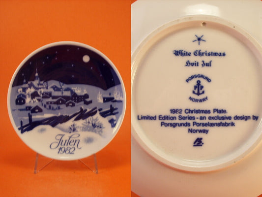 Piatto Porsgrund Julen 1982 decorato a mano sottosmalto blu