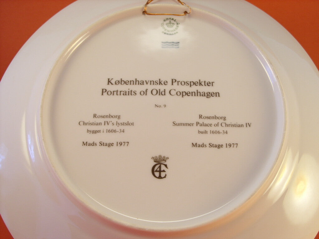 Piatto da parete danese 21 cm di Mads Stage con Rosenborg, marchio Corona sopra le tre Linee Ondulate