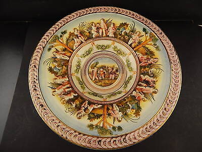 VINTAGE ELEGANTE PIATTO PARATA CENTROTAVOLA CERAMICA CAPODIMONTE PUTTI A SBALZO