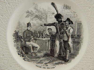 ANTICO COLLEZIONE ORIGINALEPIATTO PARLANTE MILITARE CERAMICA FRANCESE 1800 #6779