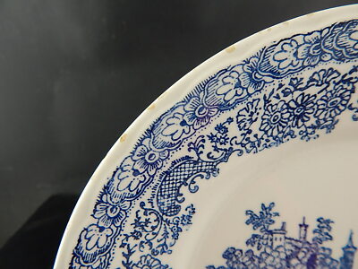 VINTAGE PIATTO FONDO CERAMICA NICE MONDOVI' BIANCO BLU COLLEZIONE SHABBY CHIC