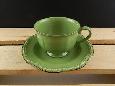 VINTAGE RARA TAZZA TÈ CON PIATTO CERAMICA MIKASA VENETIAN JADE VERDE GIADA