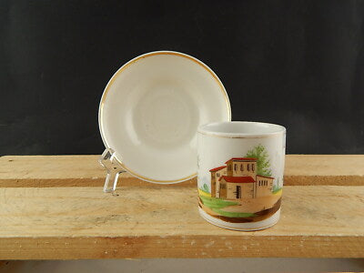 ANTICA TAZZA E PIATTO PORCELLANA IMPERO VECCHIO PARIGI DIPINTA POLICROMA #4816