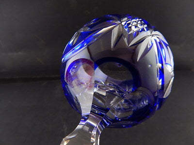 PREZIOSO ANTICO BICCHIERE CALICE CRISTALLO BOEMIA MOLATO BLU COBALTO