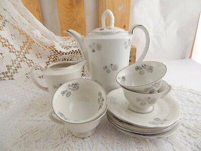 ANTICO SERVIZIO CAFFÈ PORCELLANA ARGENTO MITTERTEICH BAVARIA US ZONE ANNI '40