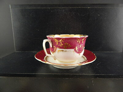 ANTICA PREZIOSA TAZZA E PIATTINO PORCELLANA PARIGI PRIMO 1800 BIANCO PORPORA ORO