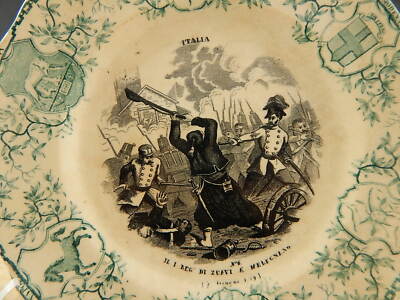ANTICO PIATTO RISORGIMENTO CERAMICA GIULIO RICHARD REGG ZUAVI A MELEGNANO