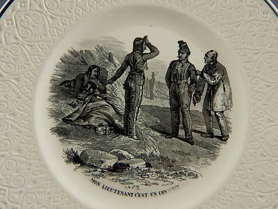 ANTICO COLLEZIONE PIATTO PARLANTE MILITARE CERAMICA FRANCESE 1800 #6776
