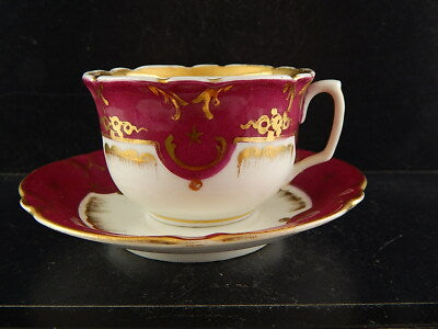 ANTICA RARA TAZZA PIATTINO PORCELLANA PARIGI PRIMO 800 BIANCO PORPORA ORO #7214