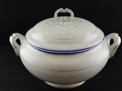 ANTICA ZUPPIERA IMPERO CERAMICA ITALIANA LAVENO VERBANUM STONE BIANCA BLU E ORO