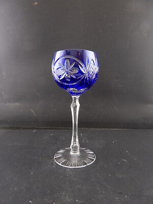 PREZIOSO ANTICO BICCHIERE CALICE CRISTALLO BOEMIA MOLATO BLU COBALTO