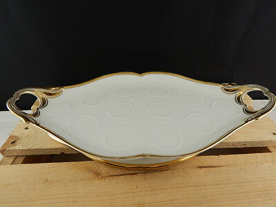 ANTICO IMPORTANTE VASSOIO CON MANICI IMPERO PORCELLANA BIANCA DECORO ORO1800