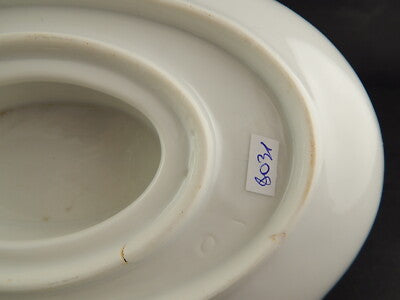 ANTICO PREZIOSA SALSIERA PORCELLANA DI PARIGI PROFILI BLU FINE 800 MONOGRAMMA