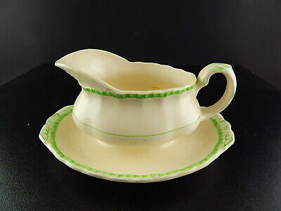 ANTICA SALSIERA SEMI PORCELLANA INGLESE GRINDLEY STAFFORDSHIRE AVORIO E VERDE
