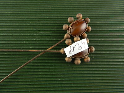 ACCESSORI ABBIGLIAMENTO EPOCA VITTORIANA ANTICA COPPIA SPILLONI CAPPELLO AMBRA #