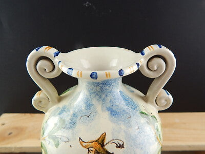 ANTICO 1920 RARO VASO BIANSATO POLICROMO CERAMICA MAIOLICA ALBISOLA FENICE