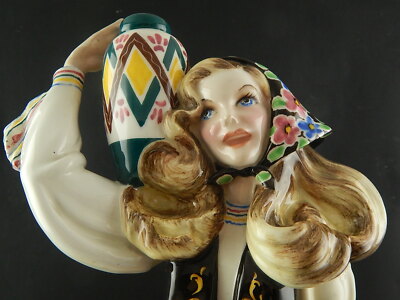 ANTICA SCULTURA TIZIANO GALLI MADE IN ITALY CERAMICA FINE ANNI 30 DONNA E ASINO