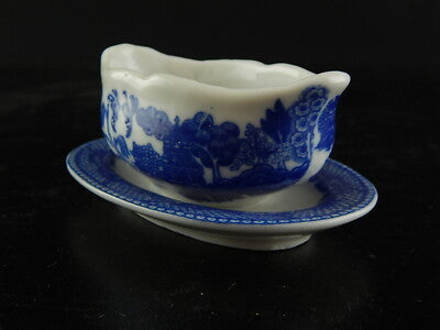 ANTICA RARA SALSIERA PORCELLANA DECORO WILLOW IN MINIATURA DA CASA BAMBOLE