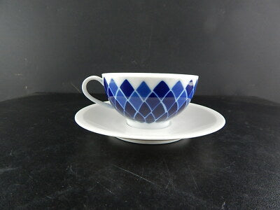 VINTAGE ORIGINALE TAZZA TÈ PORCELLANA BIANCA SMALTO BLU ARZBERG GERMANY
