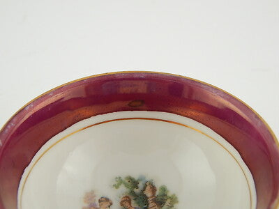 ANTICA VECCHIA PARIGI TAZZINA+PIATTO PORCELLANA SCENA GALANTE VIEUX PARIS