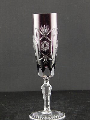 PREZIOSO ANTICO BOEMIA BICCHIERE CALICE FLUTE CRISTALLO MOLATO E TAGLIATO VIOLA