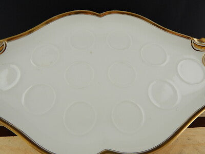 ANTICO IMPORTANTE VASSOIO CON MANICI IMPERO PORCELLANA BIANCA DECORO ORO1800