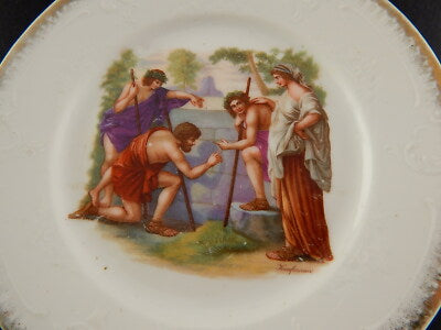 ANTICO PIATTO PORCELLANA LIBERTY DIPINTO A KAUFFMANN COLLEZIONE