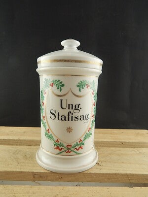 ANTICO VASO ALBARELLO FARMACIA PORCELLANA IMPERO PRIMO 1800 UNGUENTO STAFISAG
