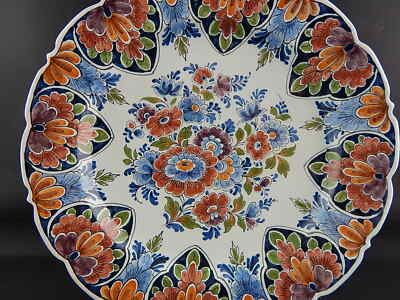 ANTICO IMPORTANTE PIATTO CERAMICA POLICROMA COLLEZIONE OUD DELFT DIPINTO A MANO
