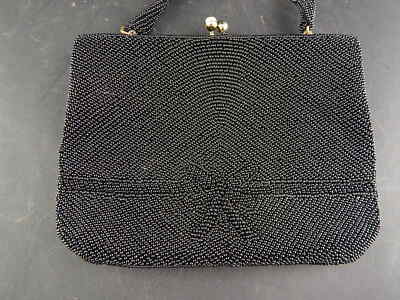 ANTICA RARA PREZIOSA ART DECO BORSETTA TEATRO NERA IN SETA E PERLINE