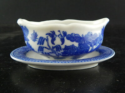 ANTICA RARA SALSIERA PORCELLANA DECORO WILLOW IN MINIATURA DA CASA BAMBOLE